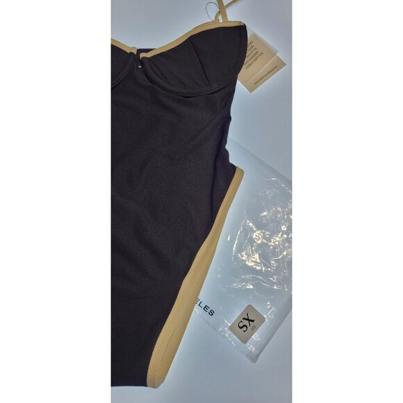 SAME Los Angeles Swim Womens One Piece Faux Suede Black/ beige XS Underwire - Picture 3 of 7